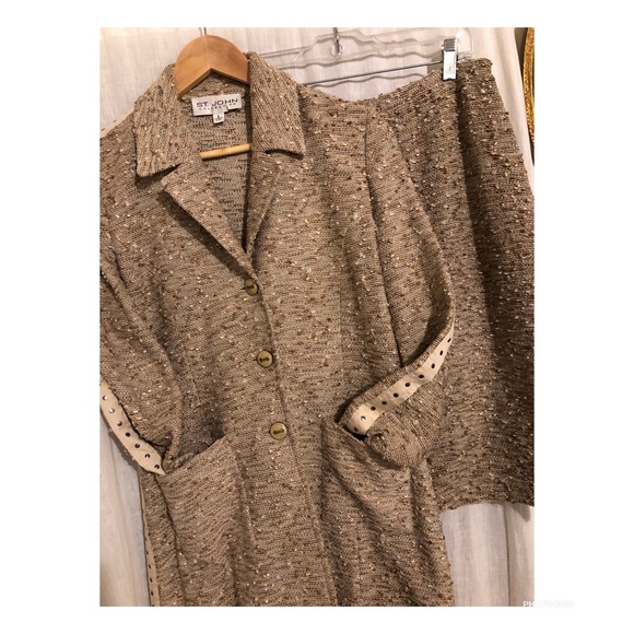 Vintage 2 Piece Suit St John Brown Jacket/Coat with Skirt 70’s Retro Fall Size 6 - Picture 4 of 8